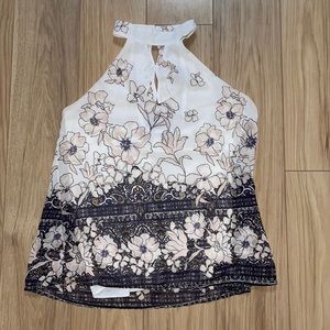 White Halter Top with button fastens and Floral Design TBD F